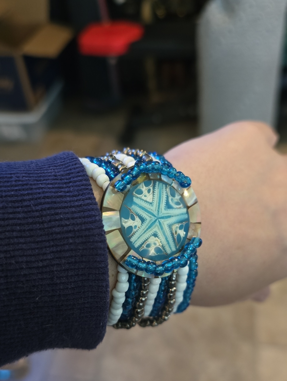 Blue Beaded Starfish Bracelet - Unbranded